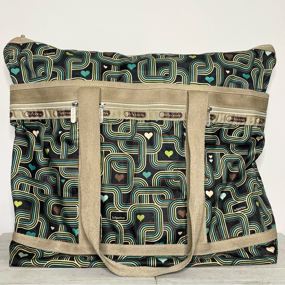 LeSportsac XL Tote Bag Hearts Content Retro Hearts Print Weekender Travel Bag